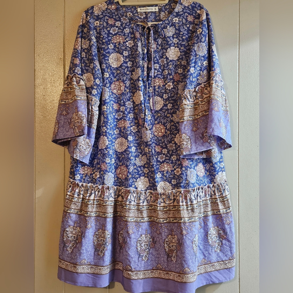 Rusttydussty Boho Inspired Floral Dress - Size Large - EUC